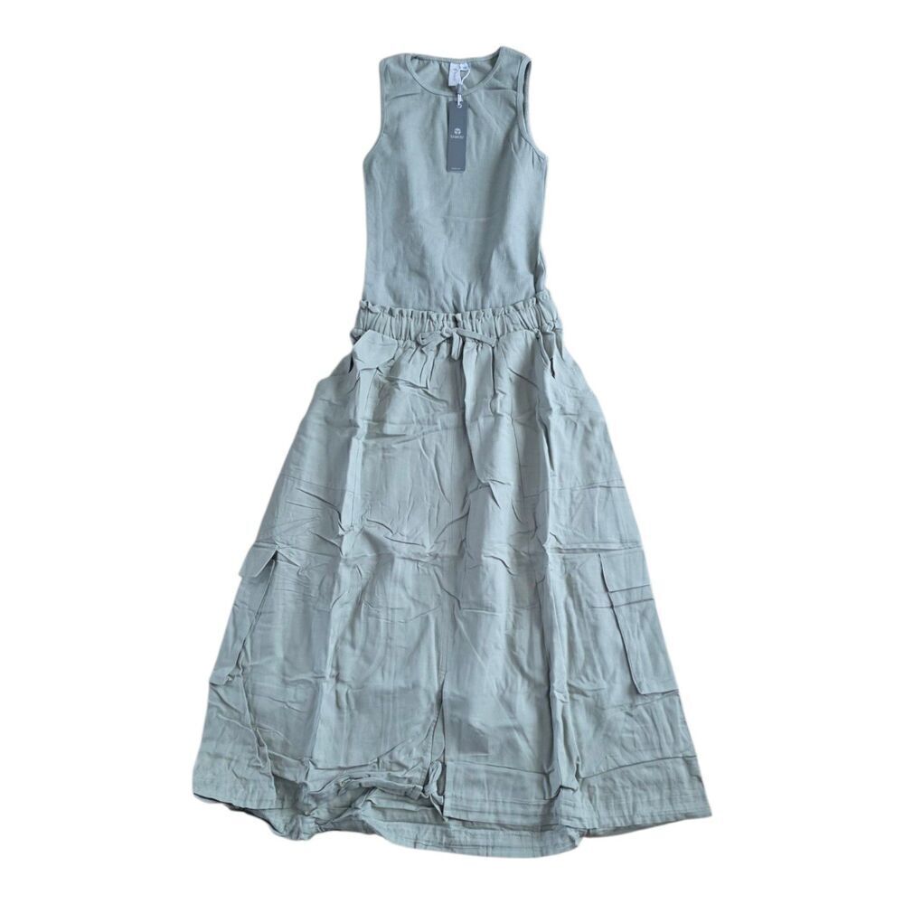 Tractr Green Ribbed Midi Cargo Dress XS